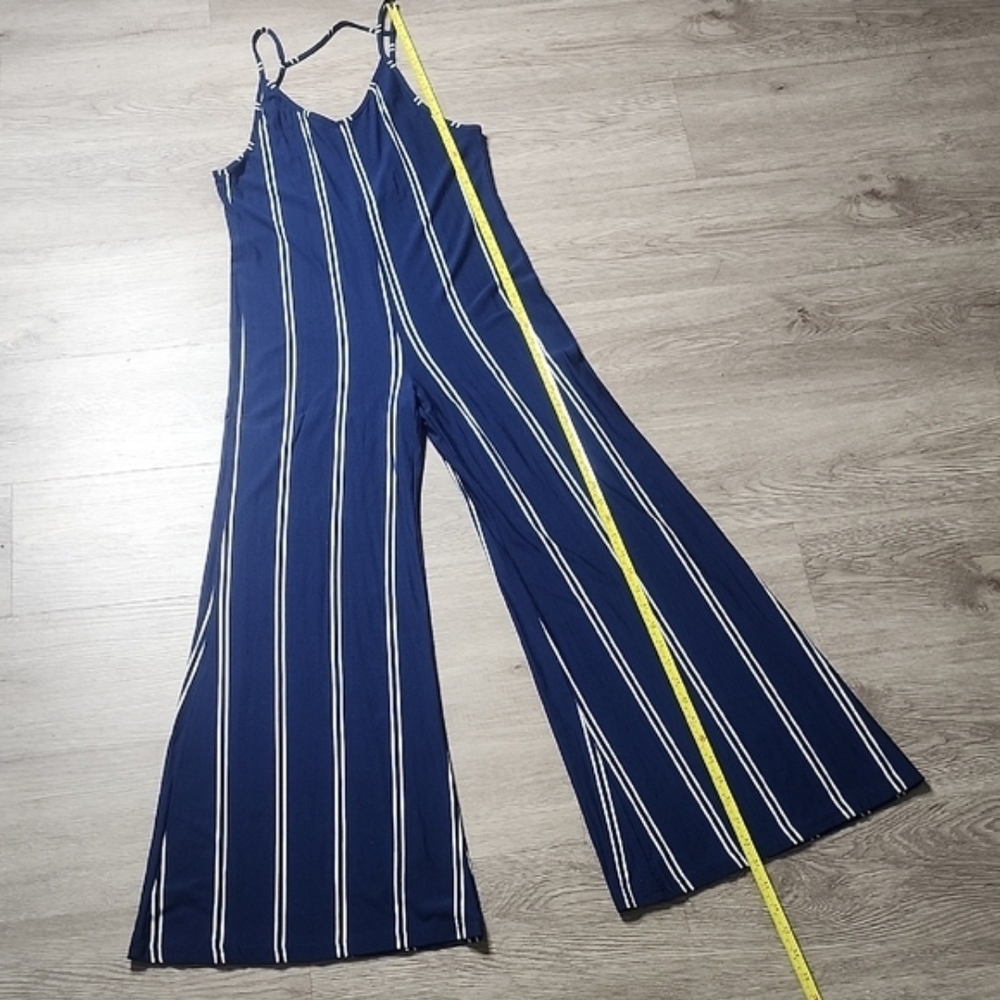 Olivaceous Navy and White Striped Wide-Leg Jumpsuit NWOT - Picture 2 of 14